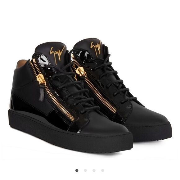 Giuseppe Zanotti Metal Signature Logo Black Leather High Top Sneaker Kriss 38/ 8 - Picture 1 of 14